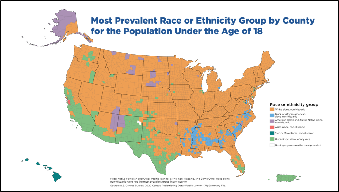 Most Prevalent Race or Ethnicity Group by County for the Population Under the Age of 18
