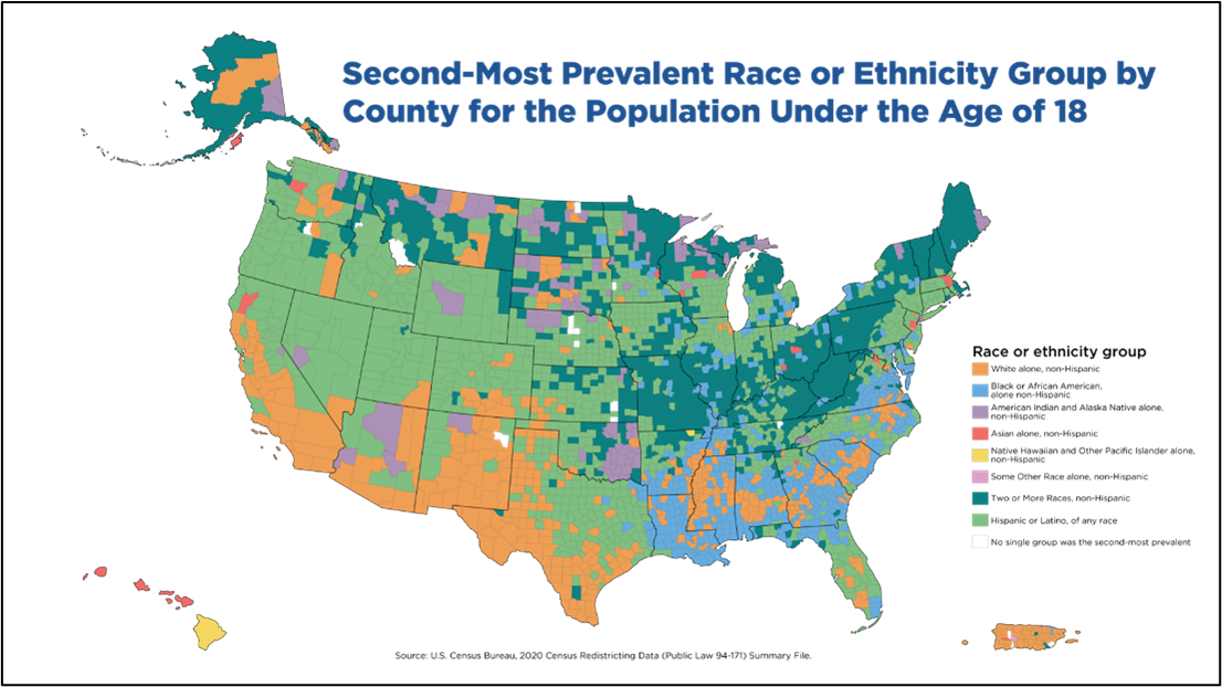 Second-Most Prevalent Race or Ethnicity Group by County for the Population Under the Age of 18