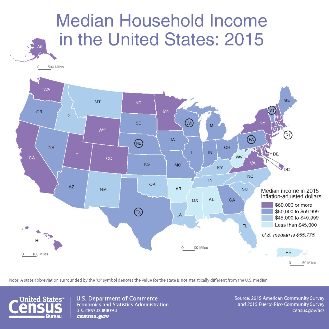 Median Household Income in the United States: 2015
