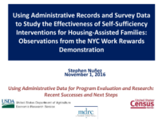 Using Administrative Records and Survey Data to Study the Effectiveness of Self-Sufficiency Interventions for Housing-Assisted Families: Observations from the NYC Work Rewards Demonstration