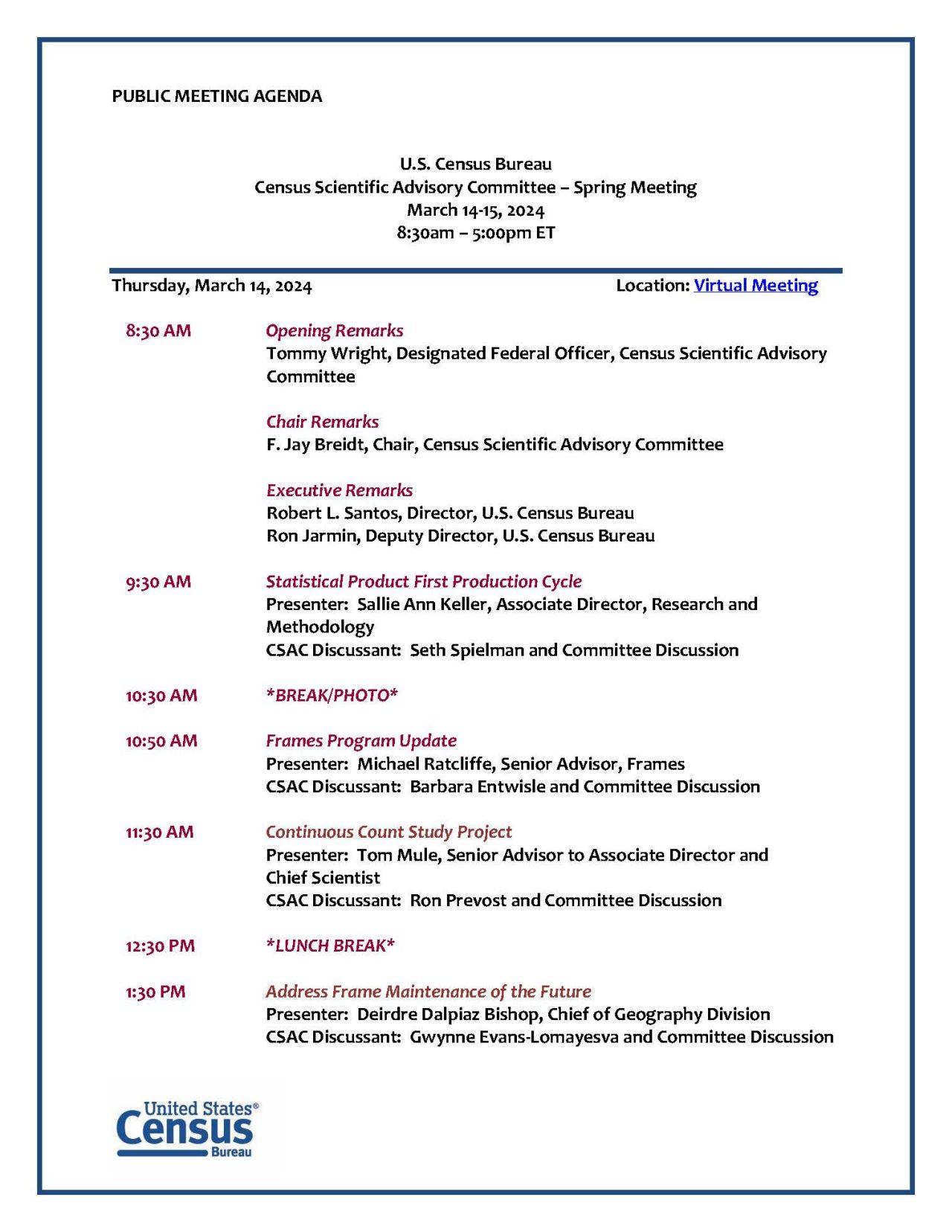 Agenda - CSAC Spring Meeting March 14-15, 2024