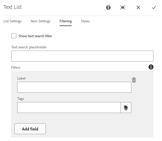 Text List Filtering Text List Filtering