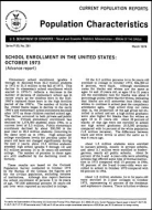 School Enrollment in the United States: October 1973 (Advance report)