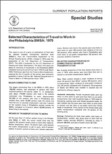 Selected Characteristics of Travel to Work in the Philadelphia SMSA: 1975