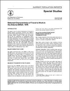 Selected Characteristics of Travel to Work in the Atlanta SMSA: 1975