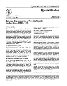 Selected Characteristics of Travel to Work in the San Diego SMSA: 1975