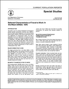 Selected Characteristics of Travel to Work in the Miami SMSA: 1975
