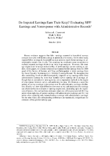 Do Imputed Earnings Earn Their Keep? Evaluating SIPP Earnings and Nonresponse with Administrative Records