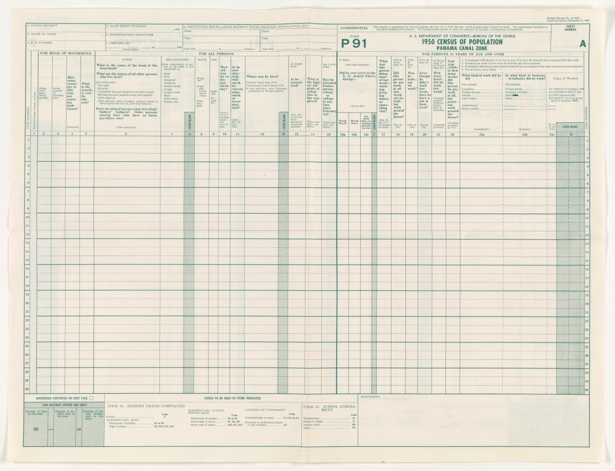 1950 Panama Canal Zone Schedule