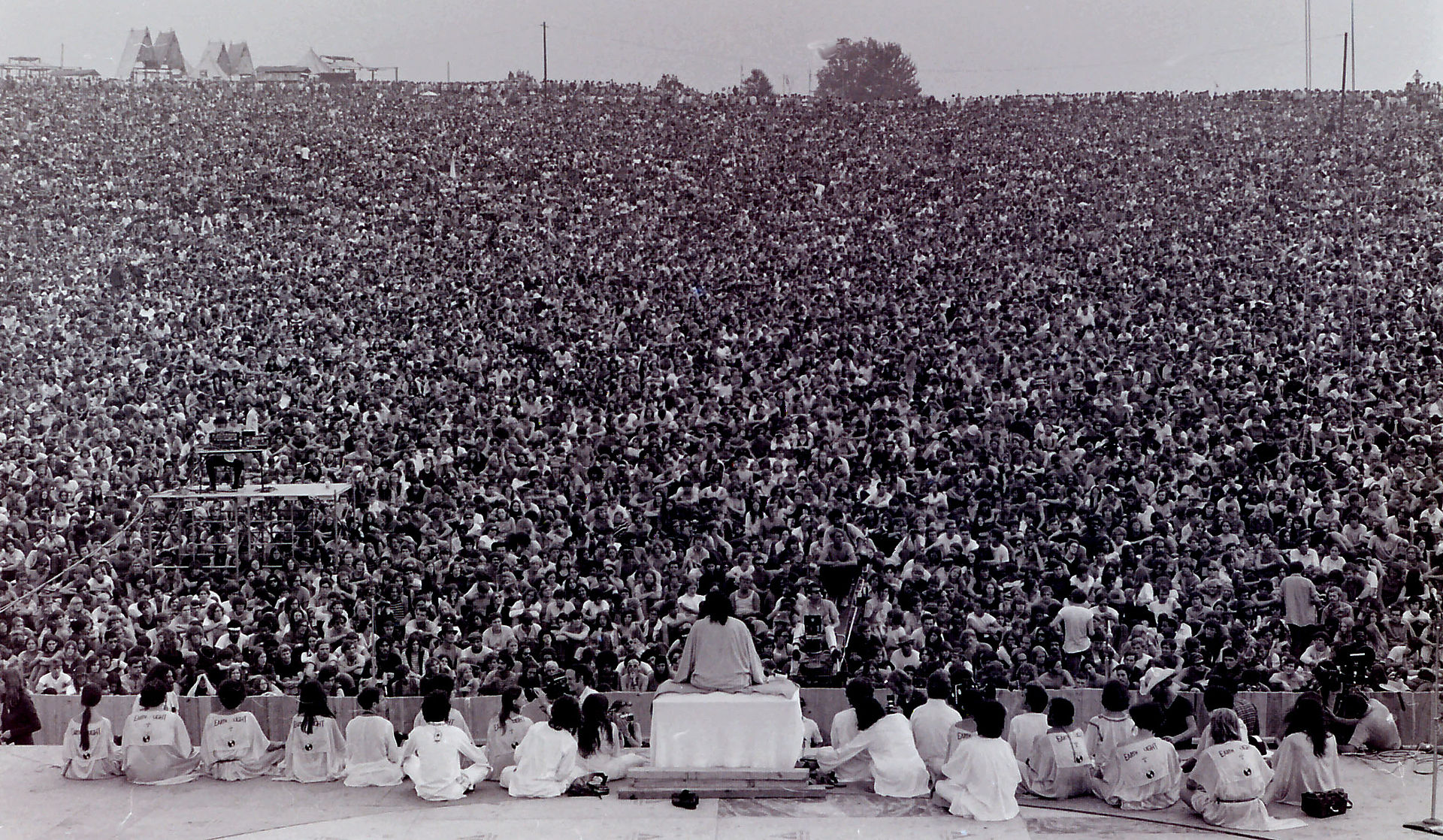 Sri Swami Satchidananda opens the Woodstock Music and Art Fair
