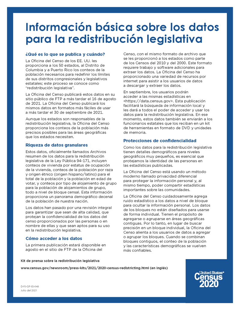 Información básica sobre los datos para la redistribución legislativa