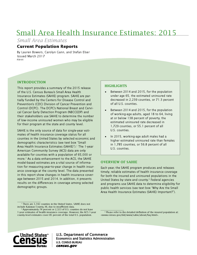 Small Area Health Insurance Estimates: 2015