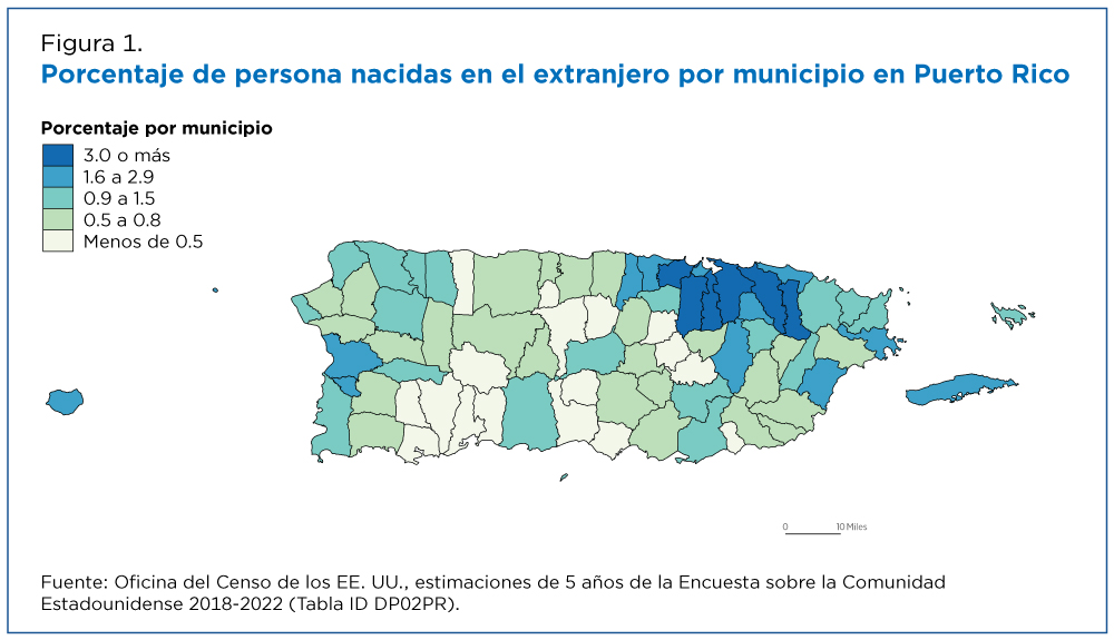 Figura 1. Porcentaje de personas nacidas en el extranjero por municipio de Puerto Rico