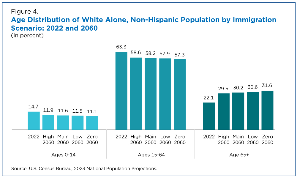 Age distribution of White Alone, Non-Hispanic Population by Immigration Scenario: 2022 and 2060