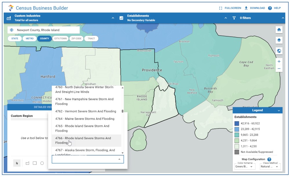 Image 1. Census Business Builder - Rhode Island Severe Storms and Flooding