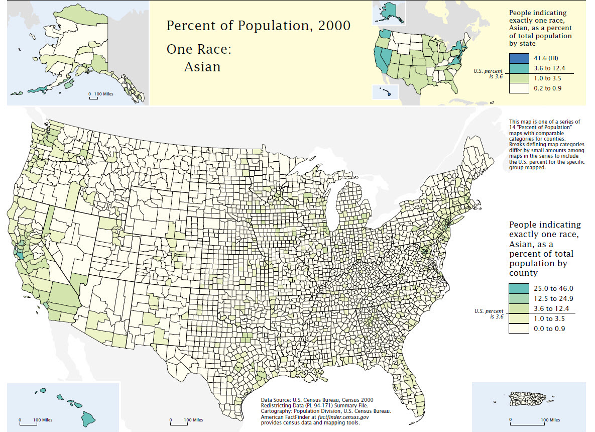 Percent of Population, 2000 - One Race: Asian