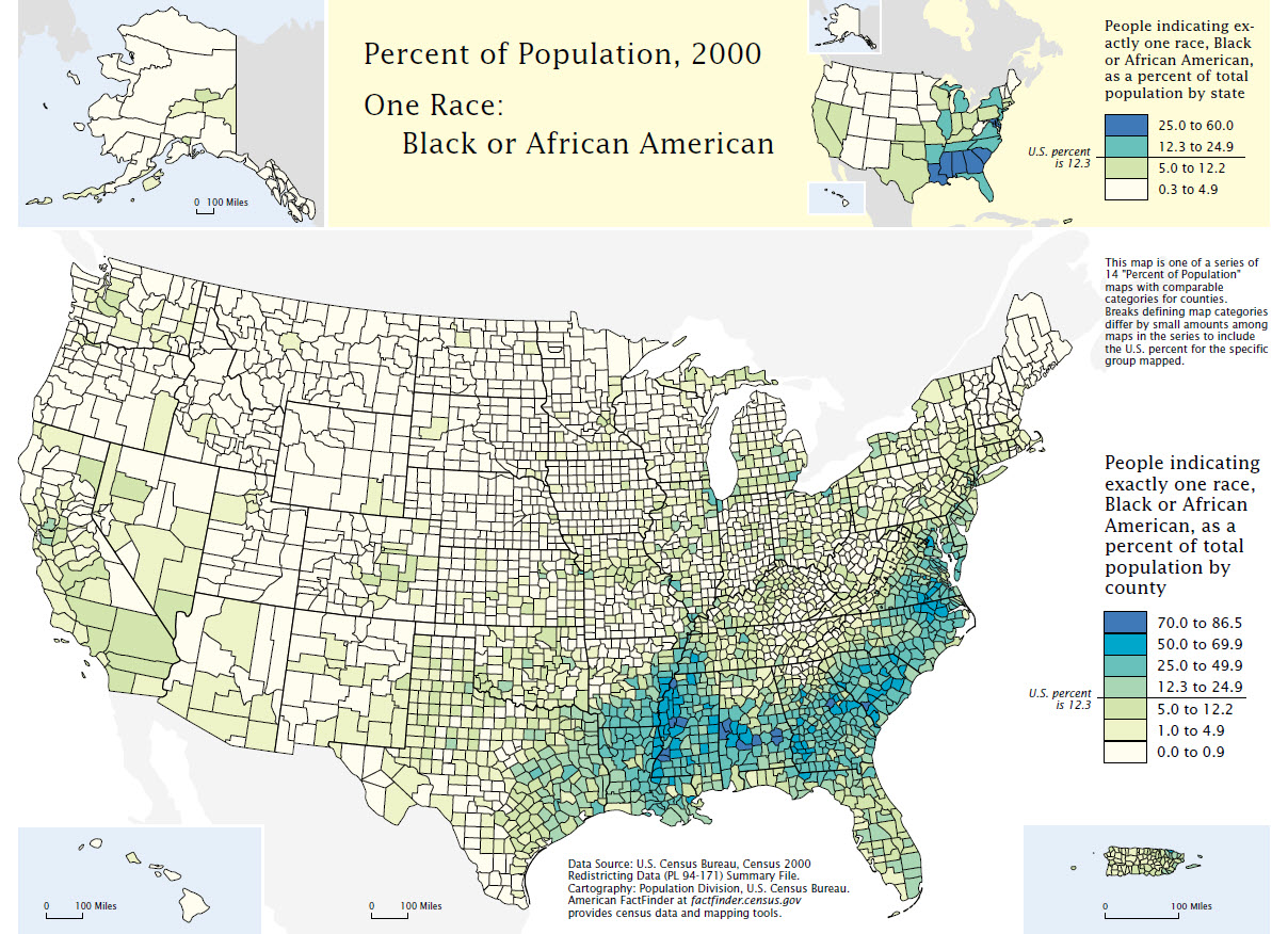 Percent of Population, 2000 - One Race: Black or African American