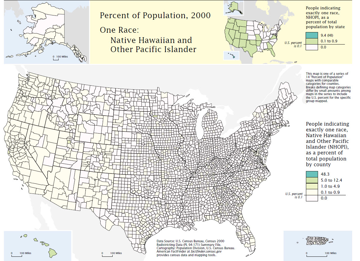 Percent of Population, 2000 - One Race: Native Hawaiian and Other Pacific Islander