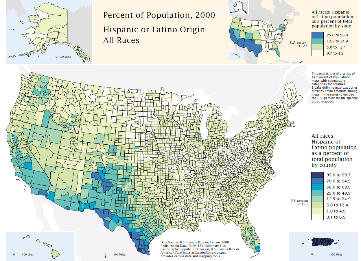 Percent of Population, 2000: Hispanic or Latino Origin All Races