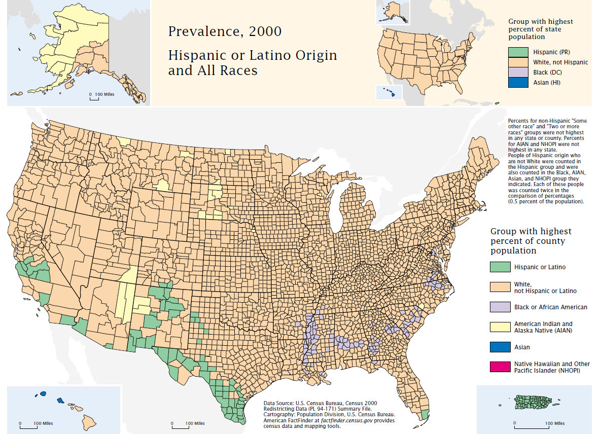 Prevalence, 2000: Hispanic or Latino Origin and All Races