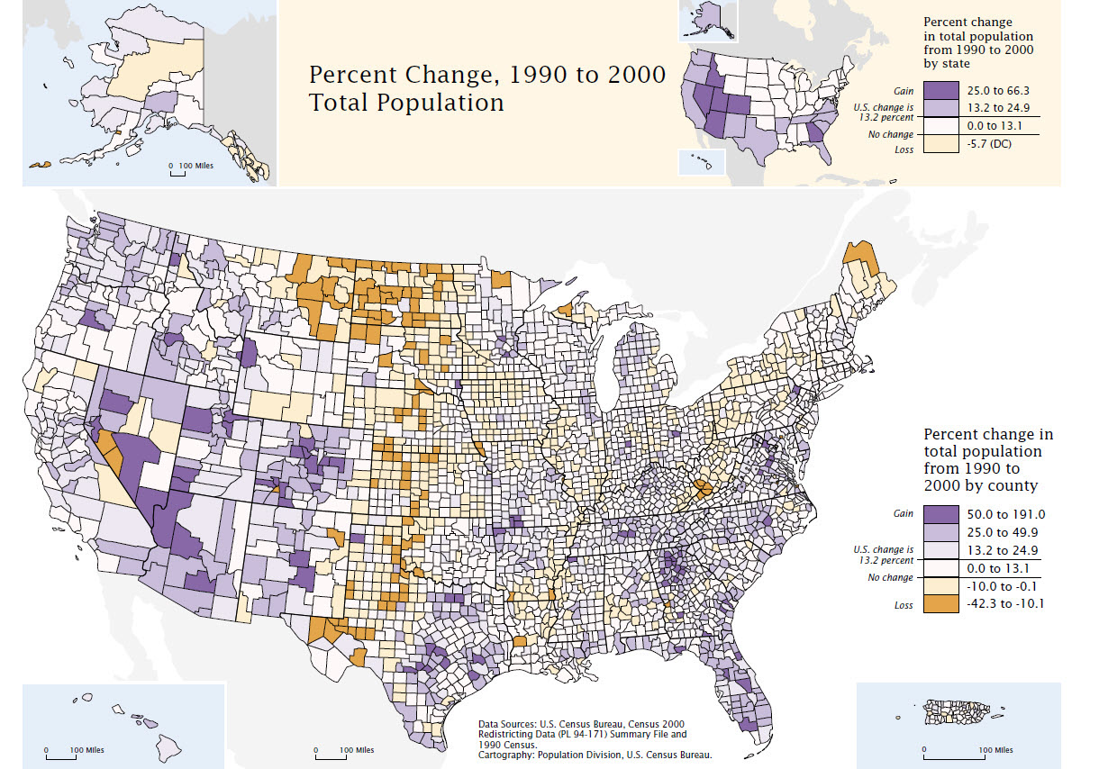 Percent Change, 1990 to 2000: Total Population