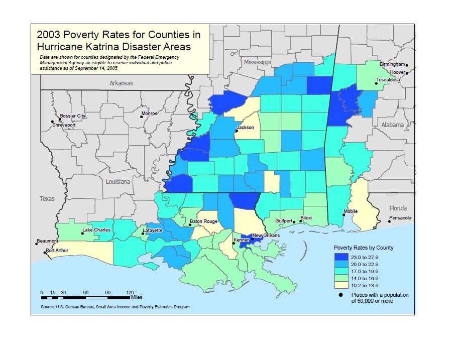 2003 Poverty Rates for Counties in Hurricane Katrina Disaster Areas