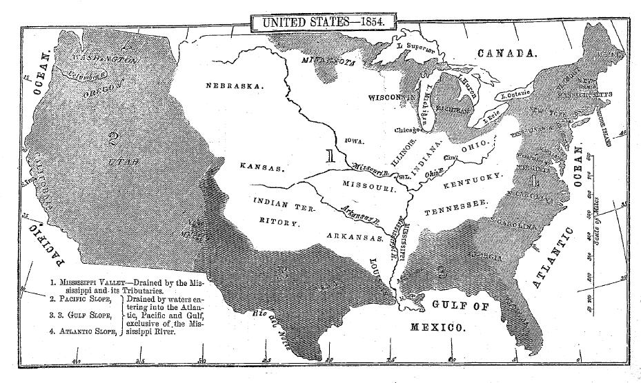 U.S. Census Map:1850 This map showed delineation of the United States into four major regions, based on the major drainage systems of North America.