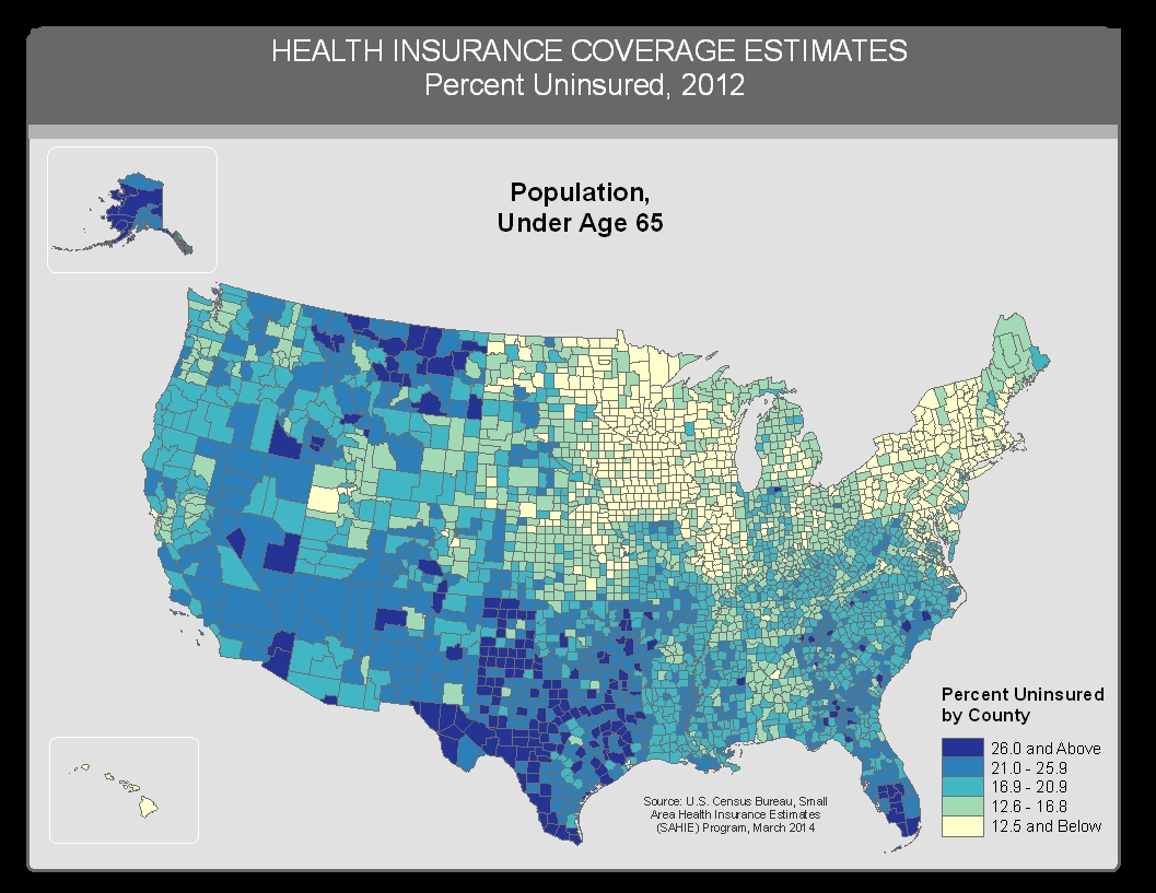 HEALTH INSURANCE COVERAGE ESTIMATES
Percent Uninsured, 2012 - Population Under Age 65