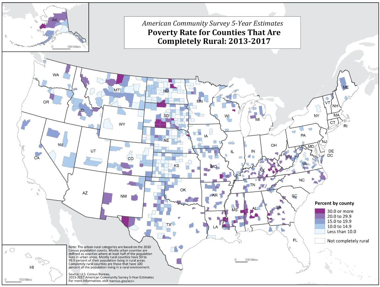 Poverty Rate for Counties That Are Completely Rural: 2013-2017