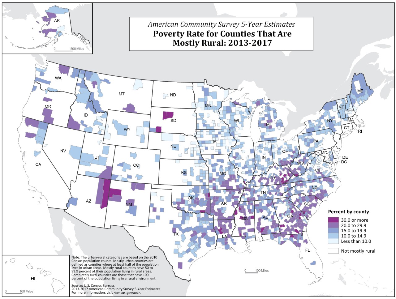 Poverty Rate for Counties That Are Mostly Rural: 2013-2017