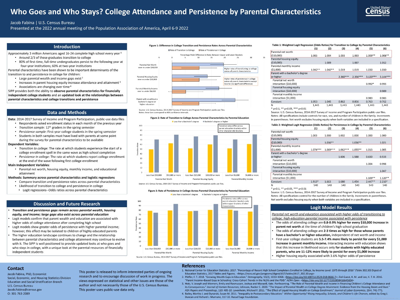 Who Goes and Who Stays? College Attendance and Persistence by Parental Characteristics