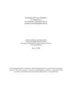 Evaluation of Poverty Estimates: A Comparison of the American Community Survey and the Current Population Survey