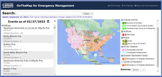 Screenshot: OnTheMap for Emergency Management tool on Census.gov