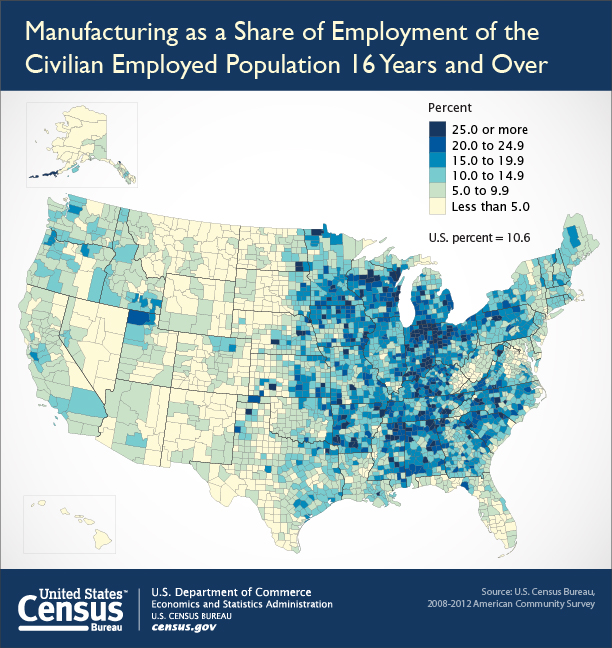Manufacturing as a Share of Employment of the Civilian Employed Population 16 Years and Over