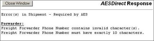 AESDirect Error Response: Phone Number Format