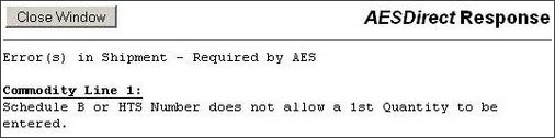AESDirect Error Response: 1st Quantity to Report when Units for 1st Quantity shows “No Unit Required”
