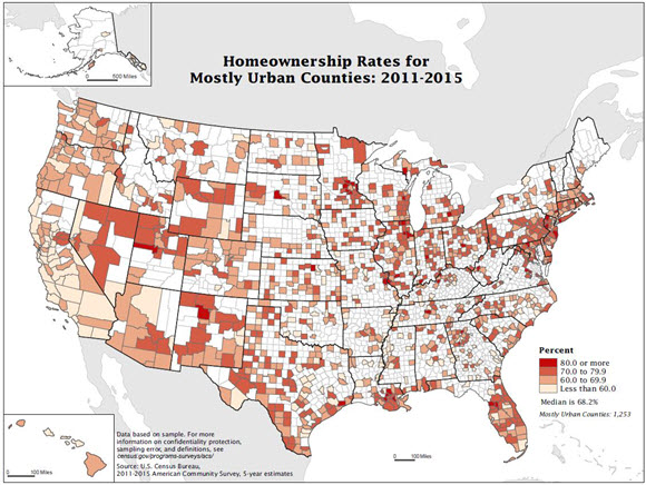 Homeownership Rates for Mostly Urban Counties: 2011-2015
