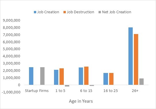 Figure 1. Job Creation, Job Destruction and Net Job Creation by Firm Age: 2015