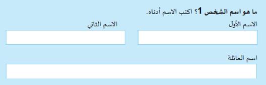 Screenshot of Arabic questionnaire showing a continuous boxes for entries