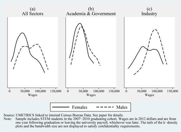 Plot graphs showing the earnings distribution gap between men and women for selected sectors