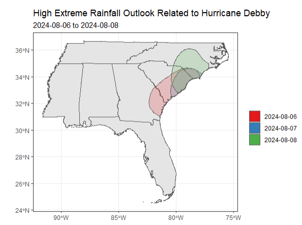 High Extreme Rainfall Outlook Related to Hurricane Debby