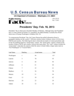 Facts for Features: Presidents' Day: Feb. 18, 2013