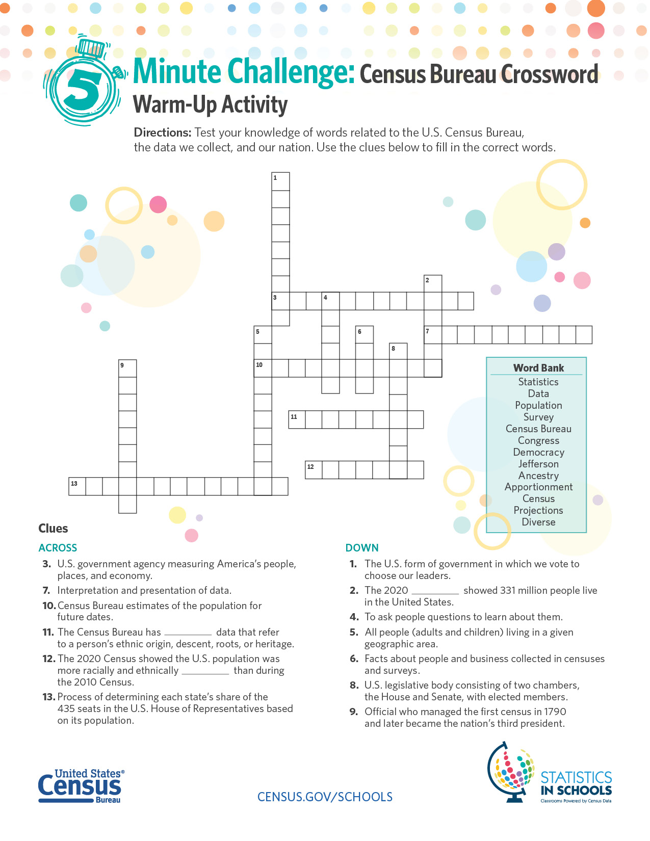 5 Minute Challenge: Census Bureau Crossword Warm-Up Activity