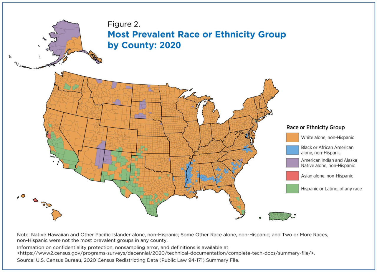 Figure 2. Most Prevalent Race or Ethnicity Group by County: 2020
